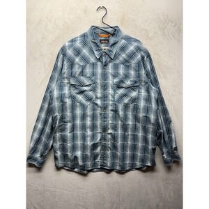 Orvis Granite Peak Men XL Western Pearl Snap Shirt Long Sleeve Blue Plaid Cotton